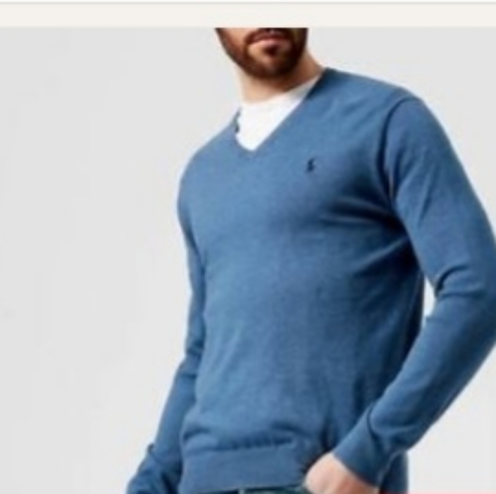 Polo Ralph Lauren pima cotton blue men V neck sweater size XL